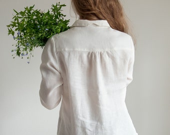 Loose linen shirt. Straight linen blouse. Linen women top. Free expedited shipping