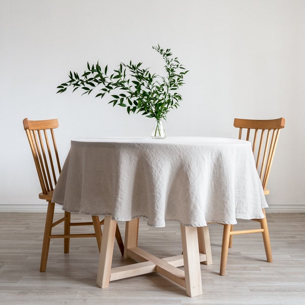 Round washed linen tablecloth