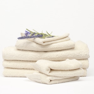 Large washed linen cotton blend terry bath towels. Natural or off-white linen towels