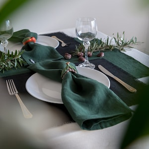 Dark green washed linen napkins sets of 4, 6 and 1