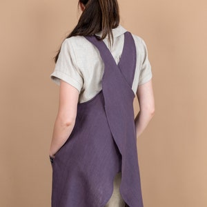 Delantal de lino con espalda cruzada / estilo japonés con bolsillos laterales en muchos colores