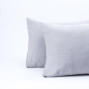 View of Light Gray Linen Bedding Set, 100% Washed Linen Duvet Cover With ...
