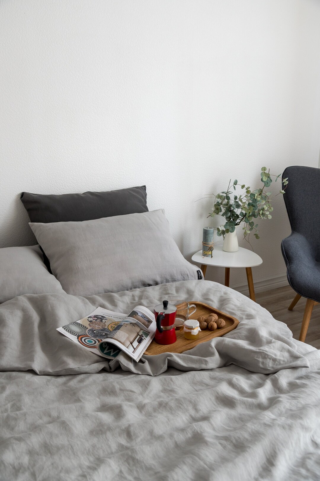 Picture of Light Gray Linen Bedding Set, 100% Washed Linen Duvet Cover With ...