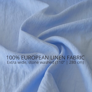 Extra wide 100% linen fabric in baby blue. 110&quot; / 280 cm washed linen fabric