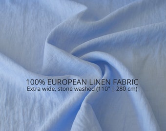 Extra wide 100% linen fabric in baby blue. 110" / 280 cm washed linen fabric