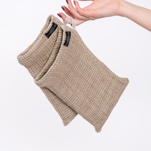 Linen waffle spa glove for face or body, hypoallergenic linen washcloth, linen shower mitten image 1