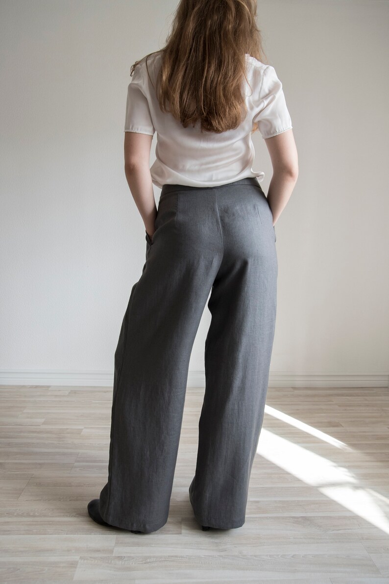 Wide leg linen trousers with high waist and pockets | Etsy