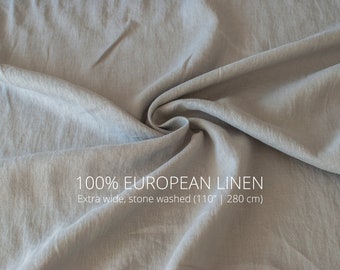 Tela de lino gris claro, extra ancha, 110" de lino lavado