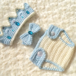 Crochet Baby King  Crown, Crochet Diaper Cover Set, Crochet Prince Outfit,  Baby Shower Gift, Newborn Photo Prop, Newborn Photo Outfit,Blue