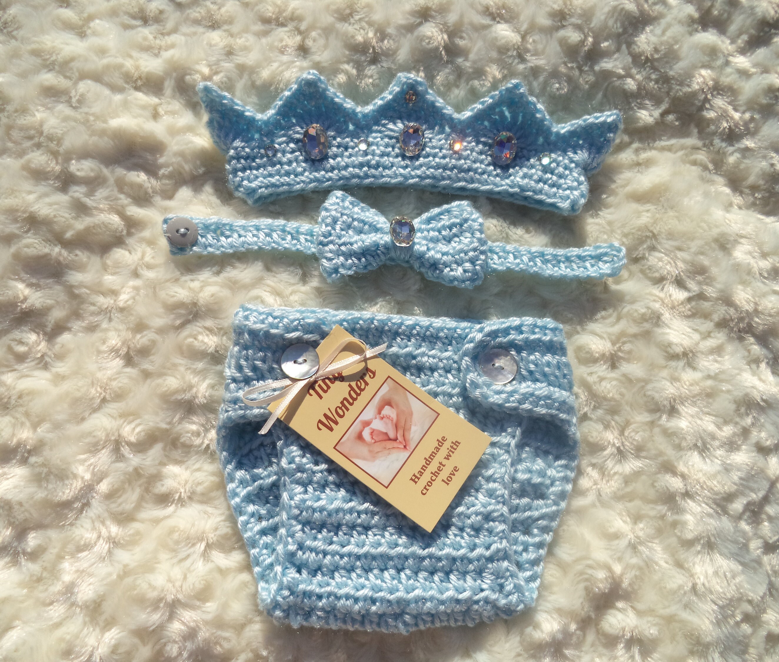 Newborn Boy Outfit, Crochet Baby King Crown, Diaper Cover Set, Crochet Prince Outfit, Baby Shower Gift, Newborn Photo Prop, Baby Blue