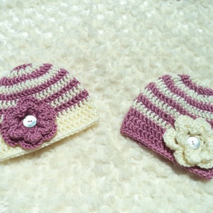 Crochet baby hat, Baby girl beanie, Newborn photo prop, Baby shower gift, Baby girl hospital outfit, Coming home outfit, White, Pink