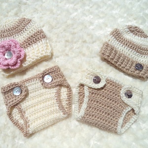 Crochet Twin Baby Girl Outfit, Twin Photo Prop, Twin Baby Shower Gift, Twin Boy outfit, Twin Girl outfit, off- White,Beige