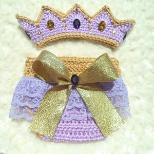 Purple-Gold Crochet Baby Princess Crown, Crochet Baby Girl Outfit, Crochet Princess Outfit,  Baby Girl Shower Gift, Newborn Girl Photo Prop
