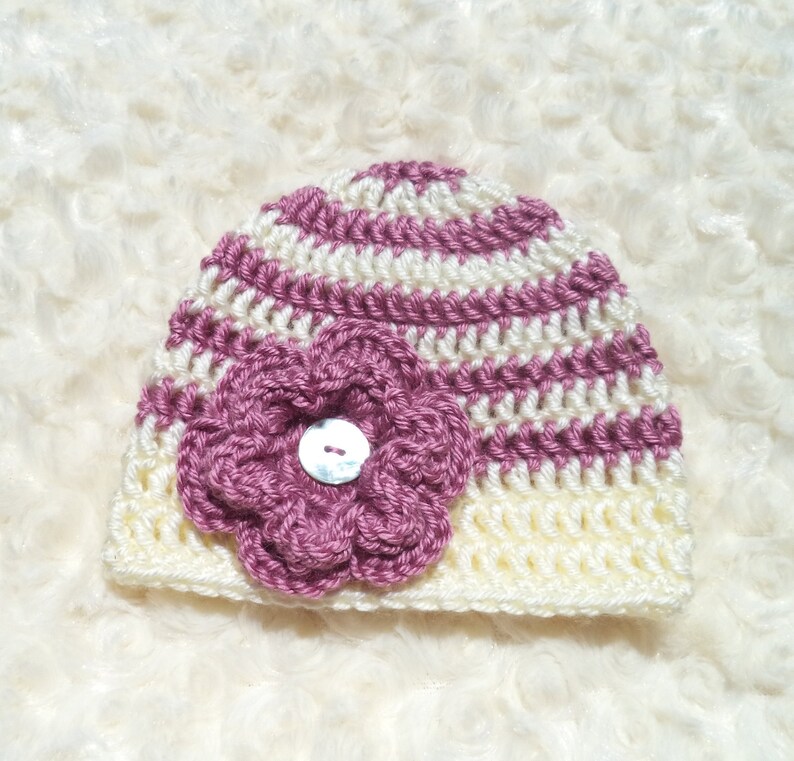 Crochet Toddler Hat White Coming Home Hat Crochet Striped Baby Girl Beanie Pink Crochet Baby Hat Newborn Photo Prop Baby Shower Gift
