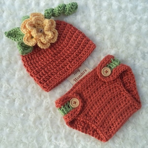 Baby Pumpkin Outfit Newborn Crochet Pumpkin Outfit Baby Pumpkin Costume Baby Girl Halloween Costume Outfit Girl Photo Prop