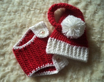 Nyfödd tomteoutfit, virkad nyfödd tomteluva, nyfödd fotorekvisita, nyfödd tomteluva, unisex jultomteluva, röd-vit