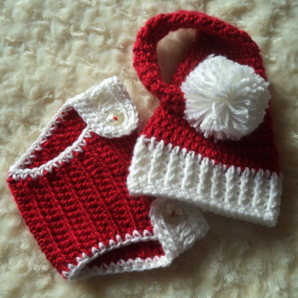 Newborn Santa Outfit, Crochet newborn Santa hat, Newborn Photo Prop, Newborn Santa Hat, Unisex Christmas Santa Hat,  Red-White