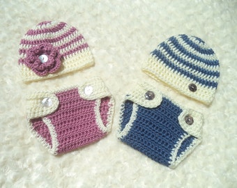 Crochet double tenue, Twin Photo Prop, Twin Baby Shower Gift, Twin garçon tenue, tenue de fille Twin, bleu, blanc, rose