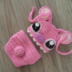 Crochet Angel Diaper Cover Set, Lilo & Stitch inspired Hat, Newborn Photo Prop, Halloween  Baby Girl Outfit, Newborn Photo Prop,Baby Costume