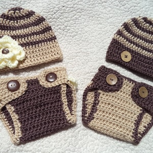 Twin boy and girl outfits Baby Twin Photo Prop Newborn twin outfits  Crochet Twin newborn hats and diaper covers Twin baby gift