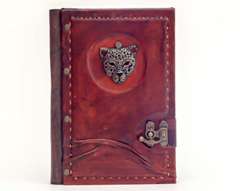 Tiger Cat Journal, Panthera Notebook, Handpainted Diary, Lion Design Daybook, Memo Book, Guest Book, Rustic Agenda, Leather Journal