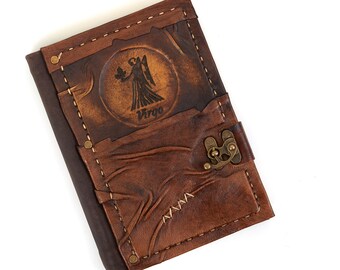 Virgo Journal, Zodiac Notebook, Leather Diary, Gift for Lovers of Astrology,  Medium Leather Notepad, HandSewn Memo Book, Leather Journal