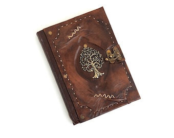 Leather Tree design journal, Handmade Diary, Handmade Notebook, Handmade tree design diary, Hand painted Notebook, handsewn Journal