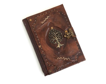 Leather Tree design journal, Handmade Diary, Handmade Notebook, Handmade tree design diary, Hand painted Notebook, handsewn Journal