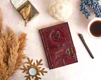 Love Design Journal, Heart Leather Notebook, Handcrafted Memo Book, Ancient Diary, Medium Hand Sewn Book, Handpainted Gift Books
