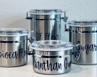 Juego de botes de acero inoxidable / Tapa acrílica / Juego de abrazaderas / Personalizado / Regalo personalizado / Regalo de inauguración de la casa / Decoración de la cocina / Regalo de Navidad /