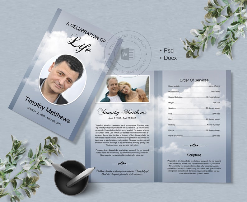 Funeral Program Template Celebration of Life Order of Etsy