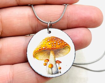 Mushroom Necklace, Enamel on Copper
