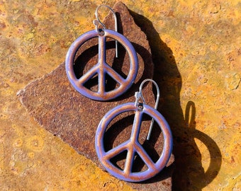 Gold Accented Purple Peace Earrings, Sterling Silver Ear Wires