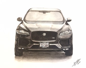 CAR Portrait CUSTOM, watercolor black and white sketch, detailed, high quality