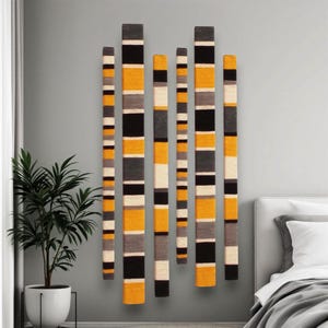 Textile wall art as Fiber art wall installation. Vertical wall art for decor wall art. Jute rope wall art for original wall decor