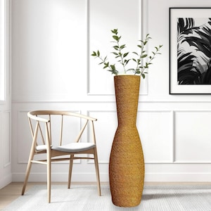 Tall floor vase gold color 36inc. Estra large vases for floor. Big standing vase with twigs, balls for floor decor. Unique handmade vase