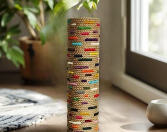 Handmade Jute Rope Tall Floor Vase: Rustic Farmhouse Decor