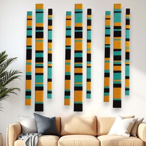 Textile Wall Art: Handmade Jute Twine Sculpture, Blue Yellow Black