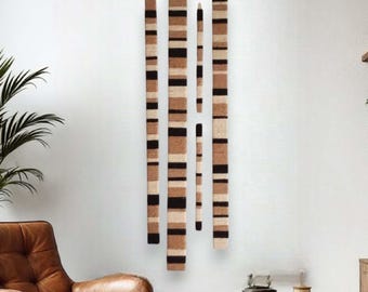 Jute Fiber Art Wall Hanging: Striped Textile Planks