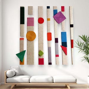 Jute Rope Totem Wall Art: Geometric Shapes, Long Narrow Vertical Design