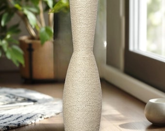 White Jute Twine Extra Tall Floor Vase: Rustic Apartment Decor