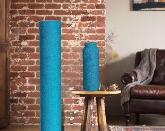 Turquoise Floor Vase: Tall Glass Vase with Silk Rope Trim