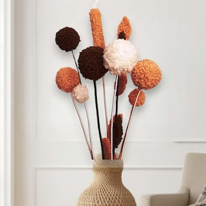Handmade Tall Vase Arrangement: Faux Fur Ball Stems, Boho Decor