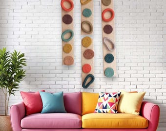 Tall Textile Wall Art: Coquette Room Decor, Wood & Jute Triptych