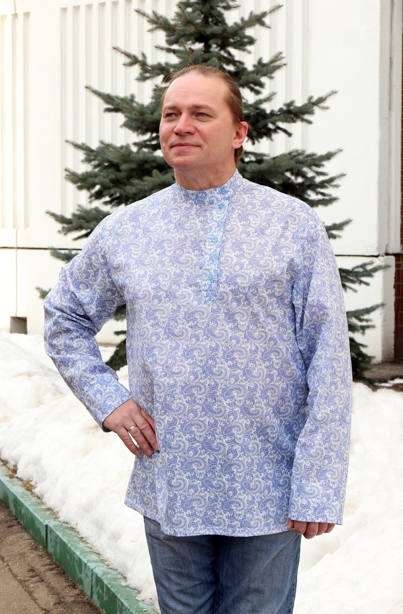 Russian shirt men traditional wear kosovorotka boho shirt ethnic folk Slavic clothing