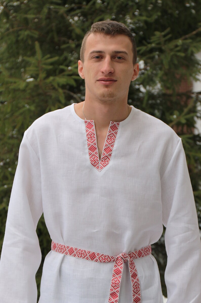 Russian slavic linen men's tunic in Russian style Boho Etsy