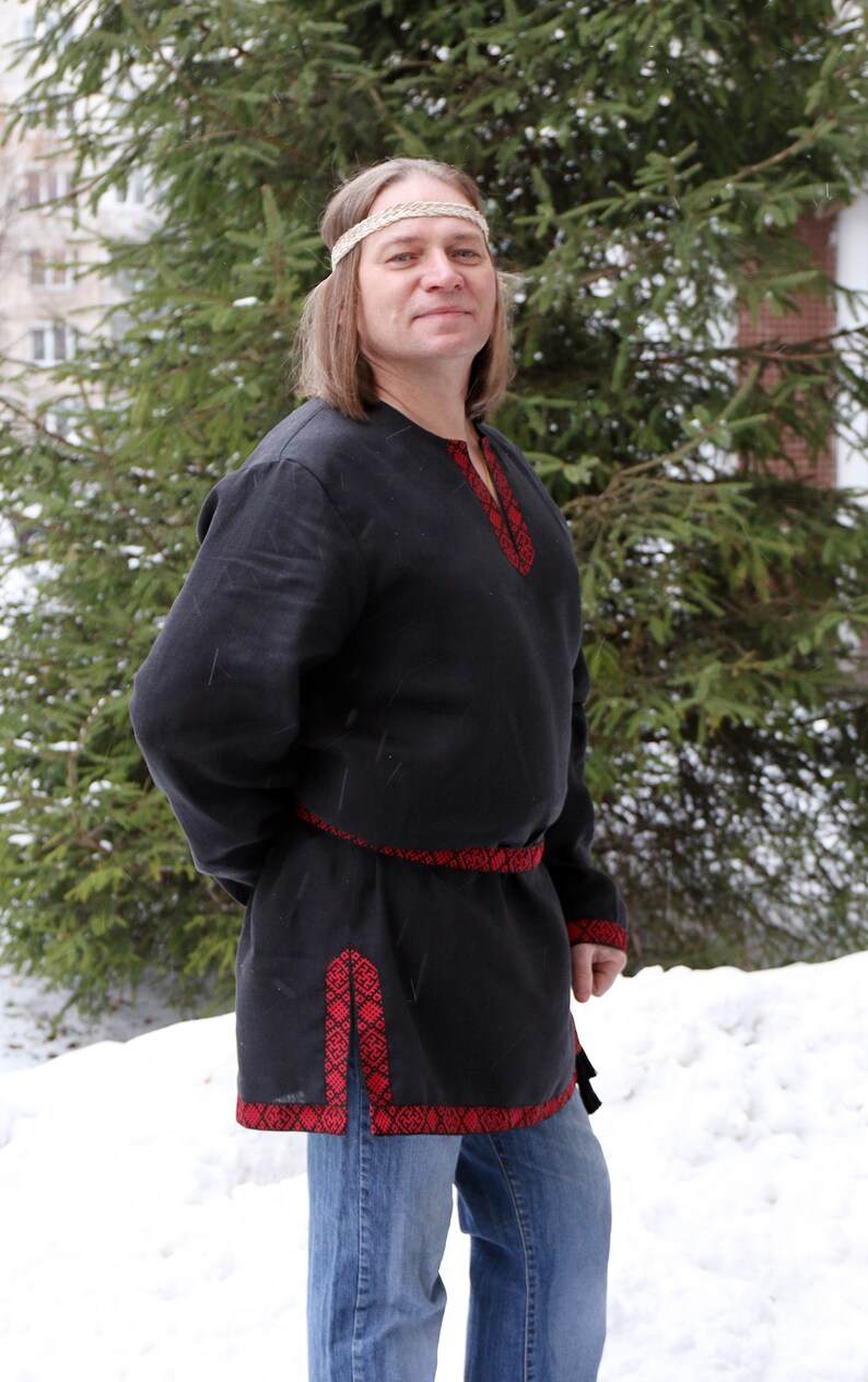 Russian slavic linen men's tunic in Russian style Boho | Etsy