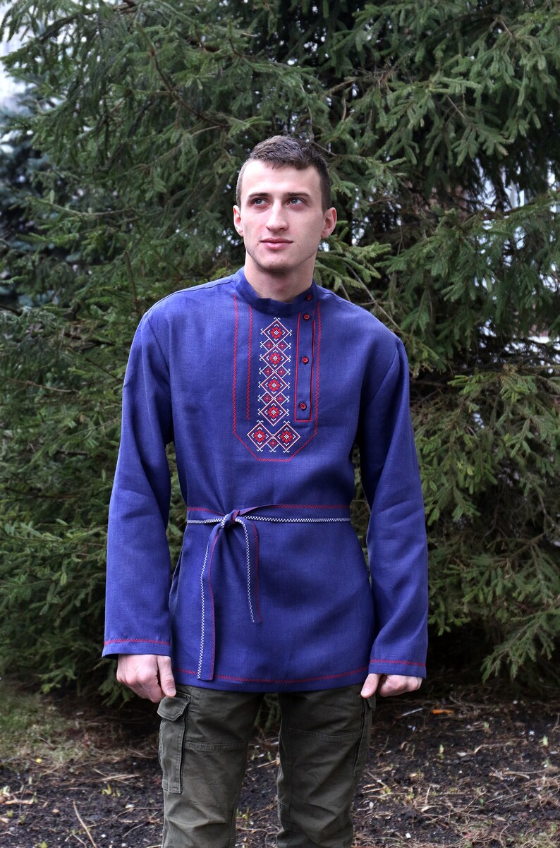 Embroidered Linen Russian Tolstoy shirt men shirt folk shirt | Etsy