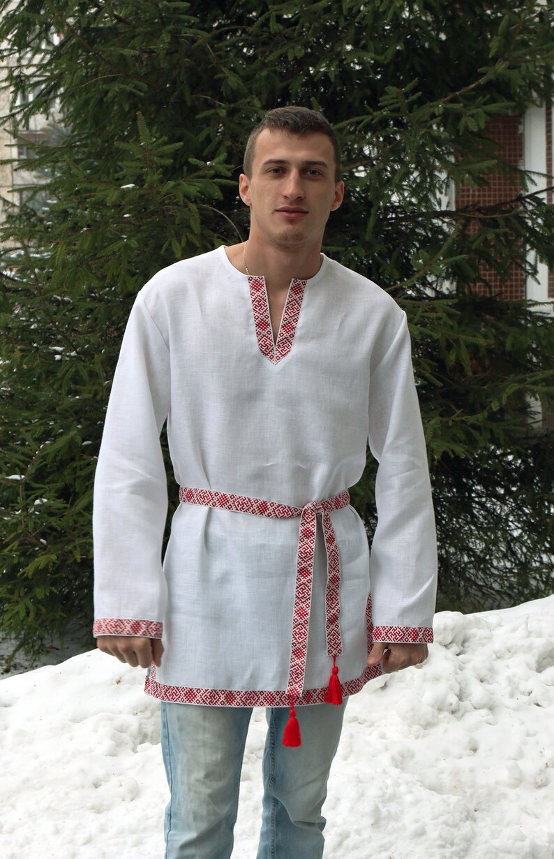Russian slavic linen men's tunic in Russian style Boho Etsy