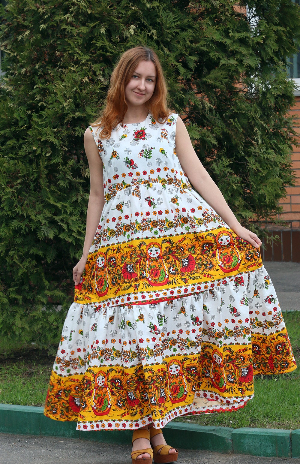 Matryoshka linen cotton fabric Russian fabric Linen fabric by | Etsy